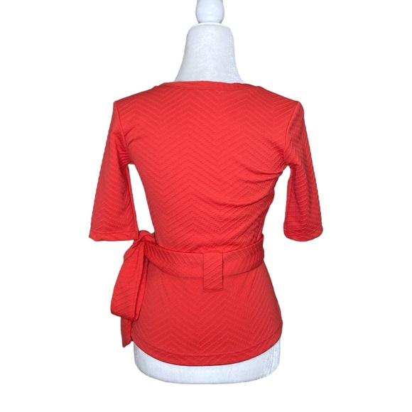 NWOT Shabby Apple Red Short Sleeve Textured Blouse Top Removable Belt Sz Petite - Picture 4 of 6